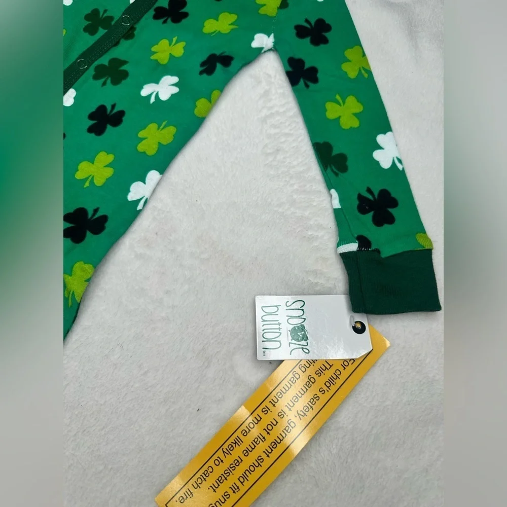 Kids One Piece Capri Pajamas Long sleeve Snooze Green Shamrock 100% cotton